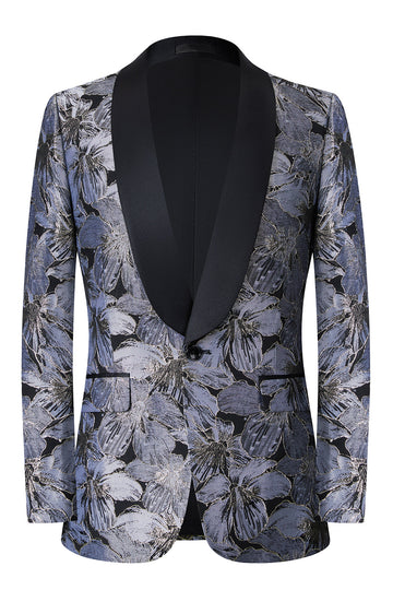 Cinzento Jacquard Xaile Lapela Masculino 2 Peças Ternos